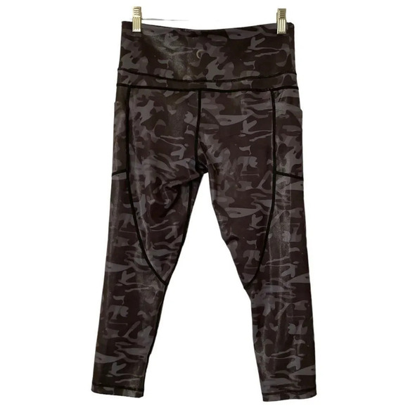 ZYIA Gray Black Camo Sparkle Leggings Side Pockets Size 8-10 - Picture 2 of 6